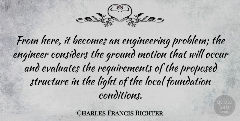 Charles Francis Richter Quote About Becomes, Considers, Engineer, Foundation, Ground: From Here It Becomes An...