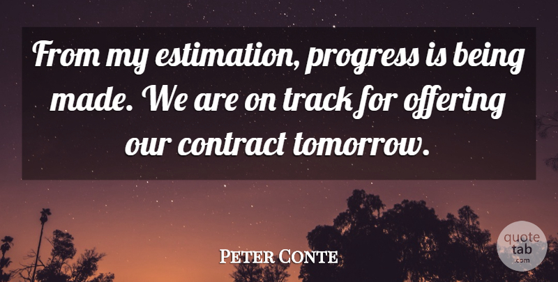 Peter Conte Quote About Contract, Offering, Progress, Track: From My Estimation Progress Is...
