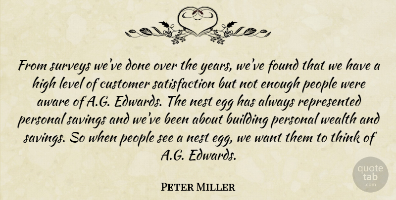 Peter Miller Quote About Aware, Building, Customer, Egg, Found: From Surveys Weve Done Over...