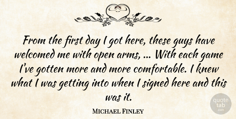Michael Finley Quote About Game, Gotten, Guys, Knew, Open: From The First Day I...