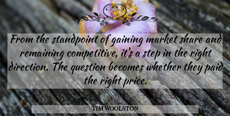 Tim Woolston Quote About Becomes, Direction, Gaining, Market, Paid: From The Standpoint Of Gaining...