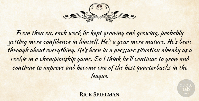 Rick Spielman Quote About Best, Confidence, Continue, Growing, Improve: From Then On Each Week...