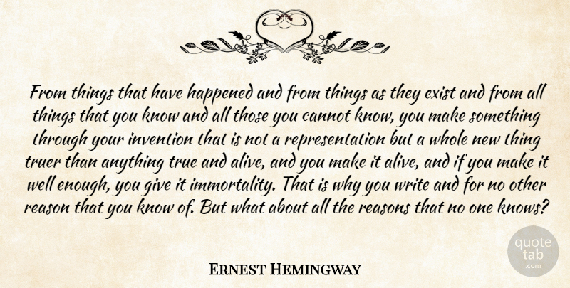 Ernest Hemingway Quote About Cannot, Creativity, Exist, Happened, Invention: From Things That Have Happened...
