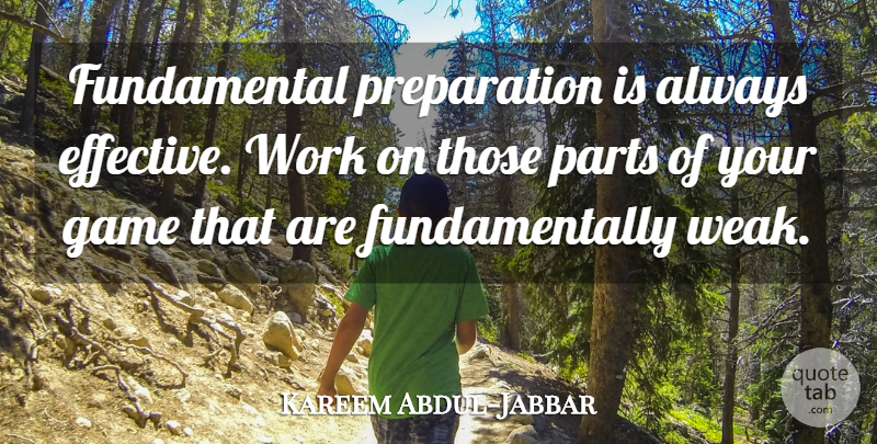 Kareem Abdul-Jabbar Quote About Motivational, Basketball, Games: Fundamental Preparation Is Always Effective...