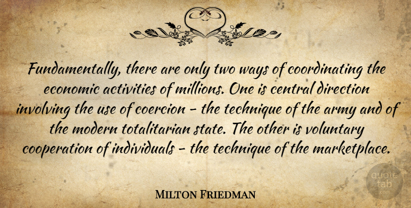 Milton Friedman Quote About Army, Two, Liberty: Fundamentally There Are Only Two...
