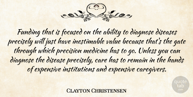Clayton Christensen Quote About Ability, Diseases, Expensive, Focused, Funding: Funding That Is Focused On...