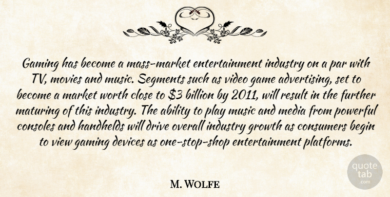 M. Wolfe Quote About Ability, Begin, Billion, Close, Consoles: Gaming Has Become A Mass...