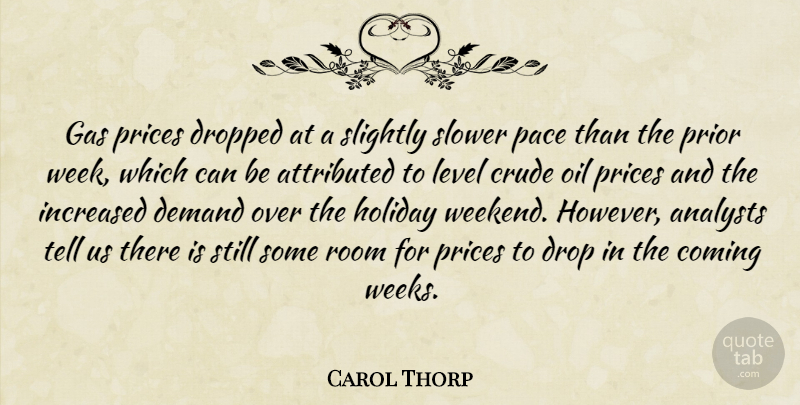 Carol Thorp Quote About Coming, Crude, Demand, Dropped, Gas: Gas Prices Dropped At A...