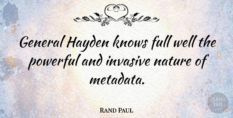 Rand Paul Quote About Full, Hayden, Knows, Nature: General Hayden Knows Full Well...
