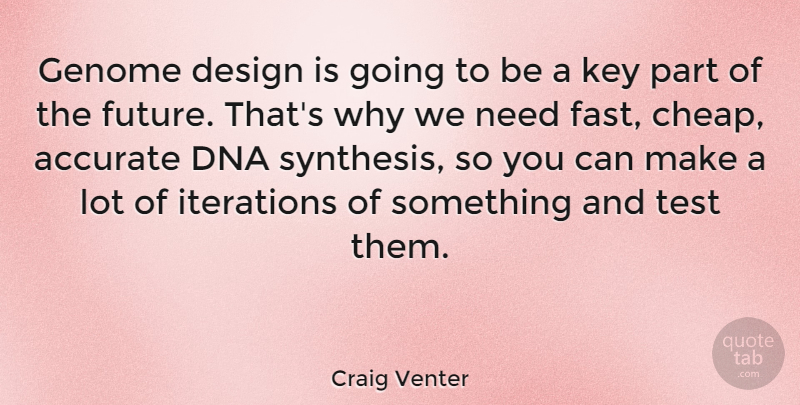 Craig Venter Quote About Accurate, Design, Dna, Future, Genome: Genome Design Is Going To...