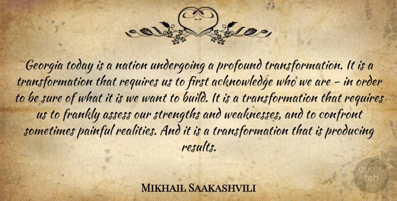 Mikhail Saakashvili Quote About Assess, Confront, Frankly, Georgia, Nation: Georgia Today Is A Nation...