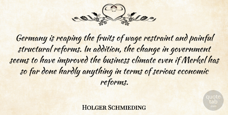 Holger Schmieding Quote About Business, Change, Climate, Economic, Far: Germany Is Reaping The Fruits...