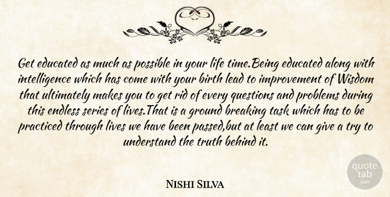 Nishi Silva Quote About Along, Behind, Birth, Breaking, Educated: Get Educated As Much As...