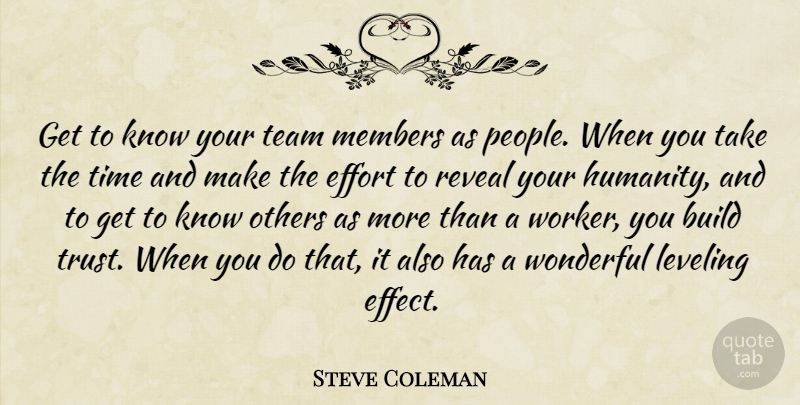 Steve Coleman Quote About Build, Effort, Leveling, Members, Others: Get To Know Your Team...