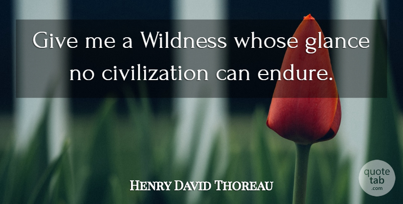 Henry David Thoreau Quote About Civilization, Giving, Glances: Give Me A Wildness Whose...