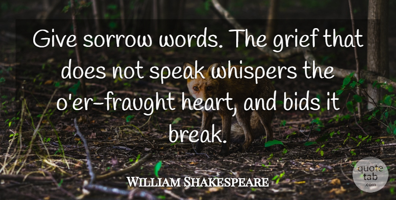 William Shakespeare Quote About Bids, Grief, Sorrow, Speak, Whispers: Give Sorrow Words The Grief...