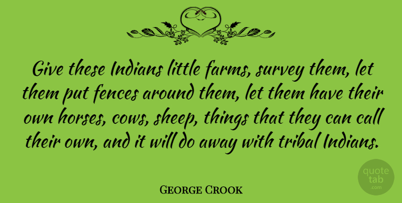 George Crook Quote About Call, Fences, Indians, Tribal: Give These Indians Little Farms...