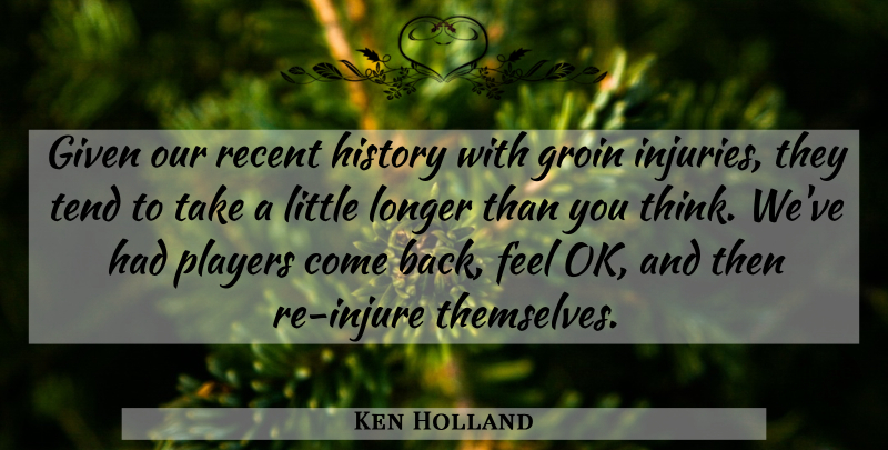 Ken Holland Quote About Given, Groin, History, Longer, Players: Given Our Recent History With...