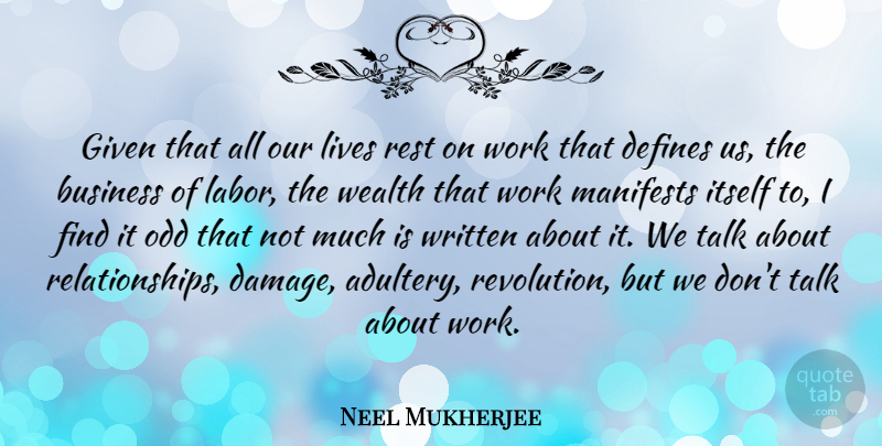Neel Mukherjee Quote About Business, Defines, Given, Itself, Lives: Given That All Our Lives...