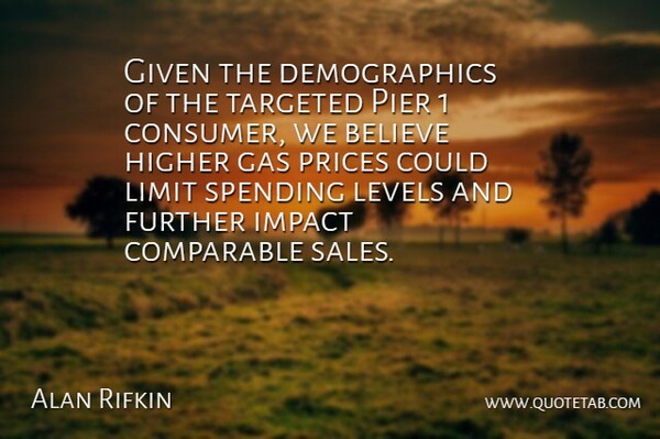 Alan Rifkin Quote About Believe, Comparable, Further, Gas, Given: Given The Demographics Of The...