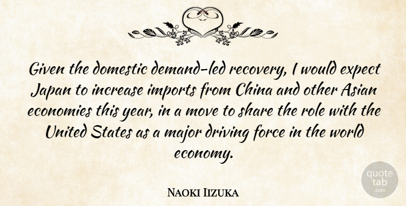 Naoki Iizuka Quote About Asian, China, Domestic, Driving, Economies: Given The Domestic Demand Led...
