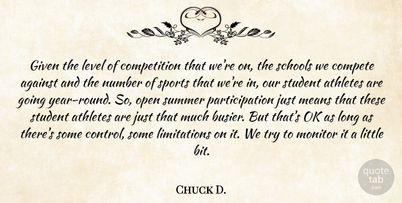 Chuck D. Quote About Against, Athletes, Compete, Competition, Given: Given The Level Of Competition...