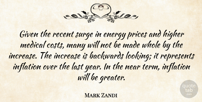 Mark Zandi Quote About Backwards, Energy, Given, Higher, Increase: Given The Recent Surge In...