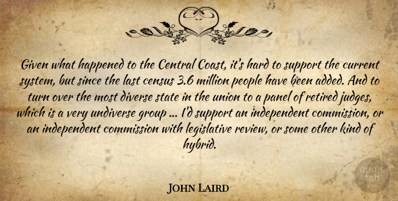 John Laird Quote About Census, Central, Commission, Current, Diverse: Given What Happened To The...