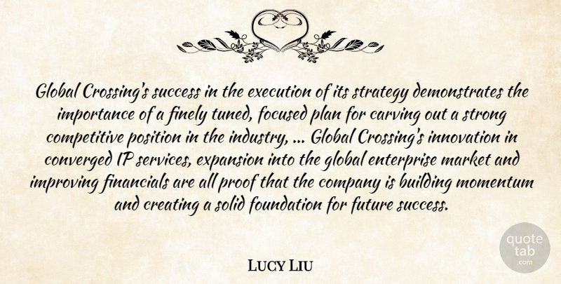 Lucy Liu Quote About Building, Carving, Company, Creating, Enterprise: Global Crossings Success In The...