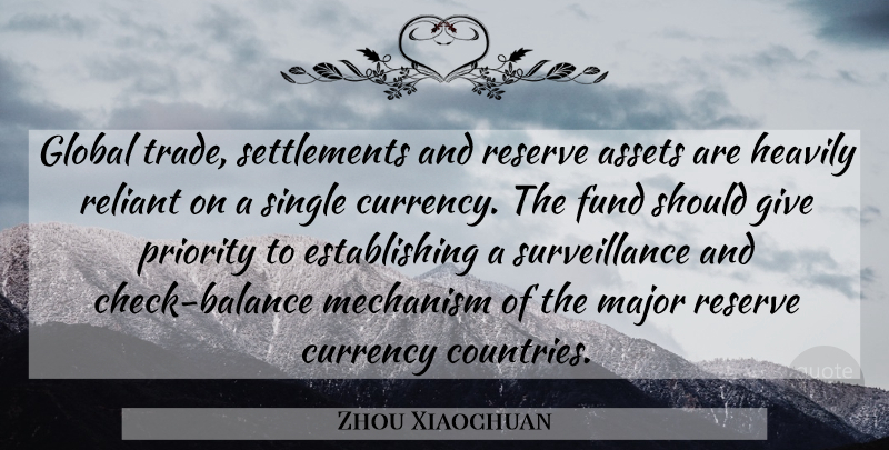 Zhou Xiaochuan Quote About Assets, Currency, Fund, Global, Major: Global Trade Settlements And Reserve...