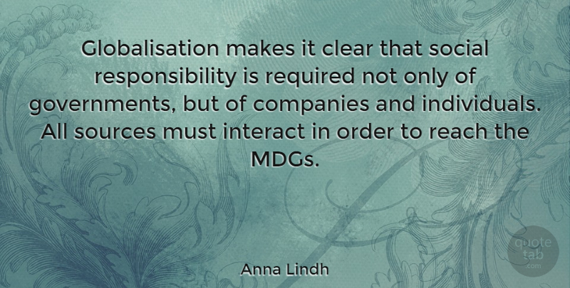 Anna Lindh Quote About Responsibility, Mdgs, Government: Globalisation Makes It Clear That...