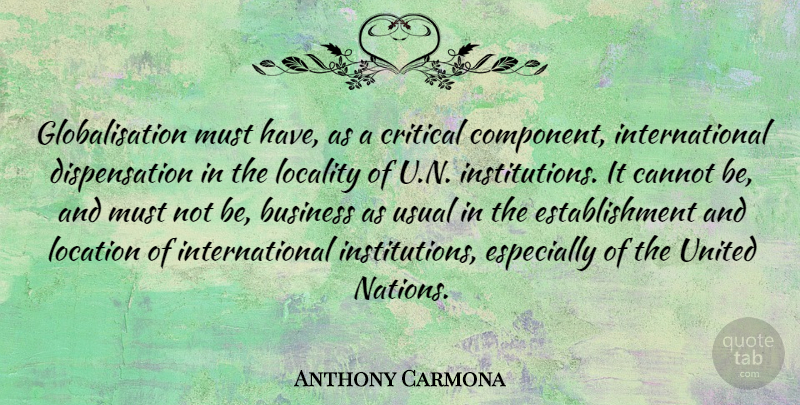 Anthony Carmona Quote About Business, Cannot, Critical, United, Usual: Globalisation Must Have As A...