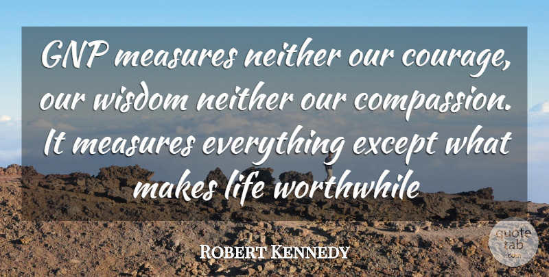 Robert Kennedy Quote About Inspiring, Compassion, Worthwhile: Gnp Measures Neither Our Courage...
