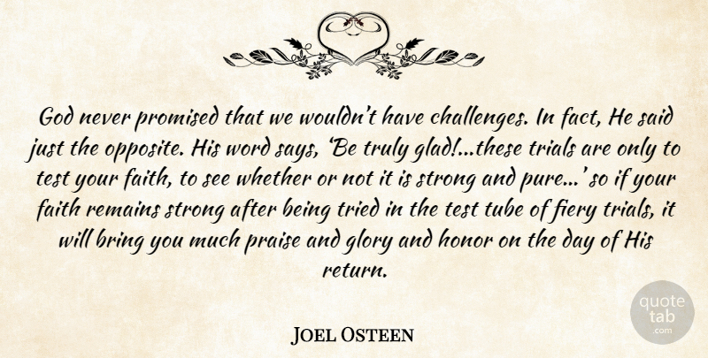 Joel Osteen Quote About Strong, Opposites, Challenges: God Never Promised That We...
