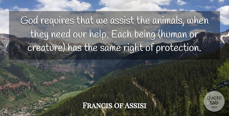 Francis of Assisi: God requires that we assist the animals, when they need  our... | QuoteTab