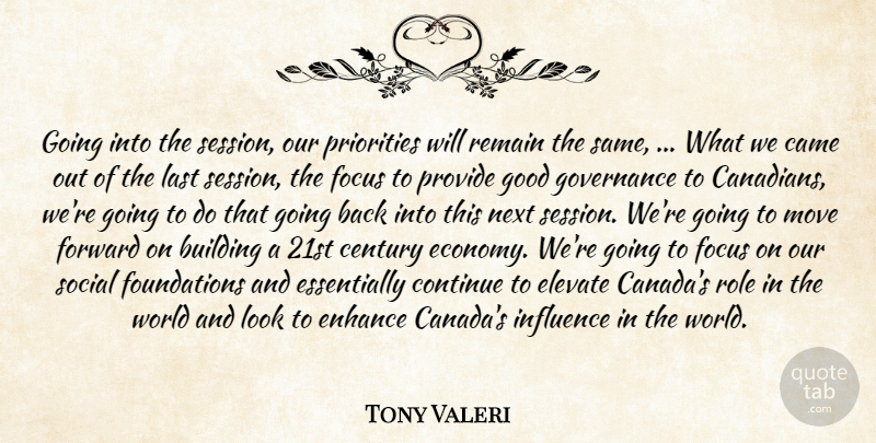 Tony Valeri Quote About Building, Came, Century, Continue, Elevate: Going Into The Session Our...