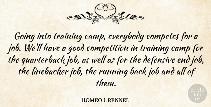 Romeo Crennel Quote About Camp, Competition, Defensive, Everybody, Good: Going Into Training Camp Everybody...