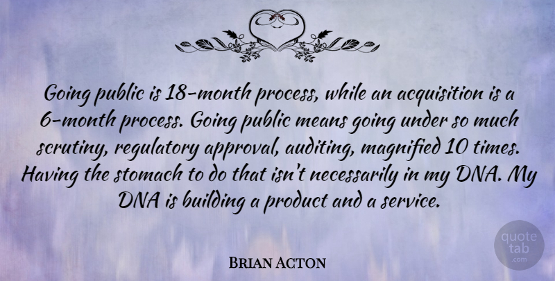 Brian Acton Quote About Dna, Means, Product, Public, Stomach: Going Public Is 18 Month...