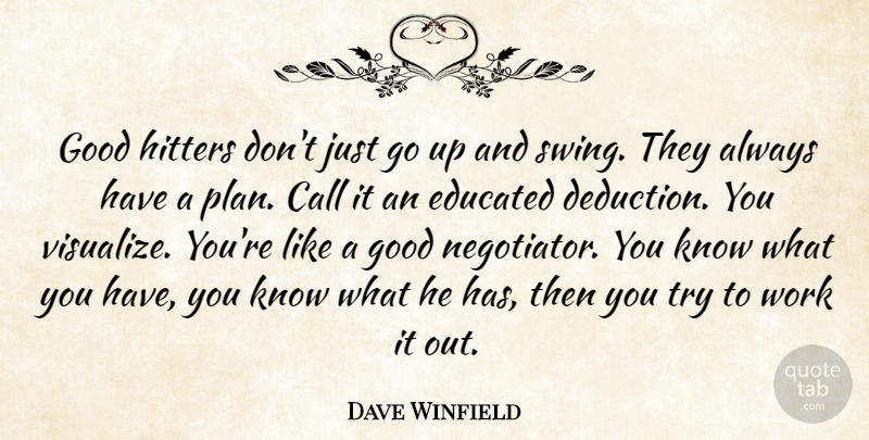 Dave Winfield Quote About Baseball, Swings, Trying: Good Hitters Dont Just Go...