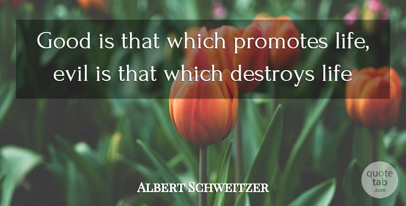 Albert Schweitzer Quote About Evil: Good Is That Which Promotes...