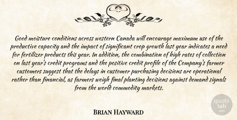 Brian Hayward Quote About Across, Against, Canada, Capacity, Collection: Good Moisture Conditions Across Western...