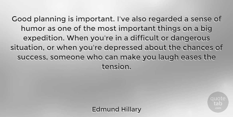 Edmund Hillary Quote About Dangerous Situations, Laughing, Important: Good Planning Is Important Ive...