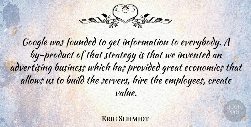 Eric Schmidt Quote About Advertising, Build, Business, Create, Economics: Google Was Founded To Get...