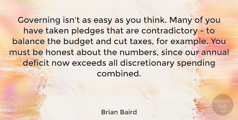 Brian Baird Quote About Taken, Cutting, Thinking: Governing Isnt As Easy As...