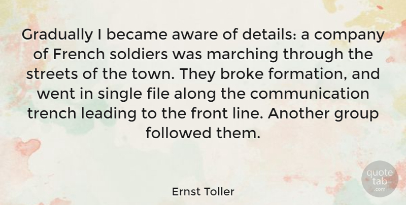 Ernst Toller Quote About Along, Aware, Became, Broke, Communication: Gradually I Became Aware Of...