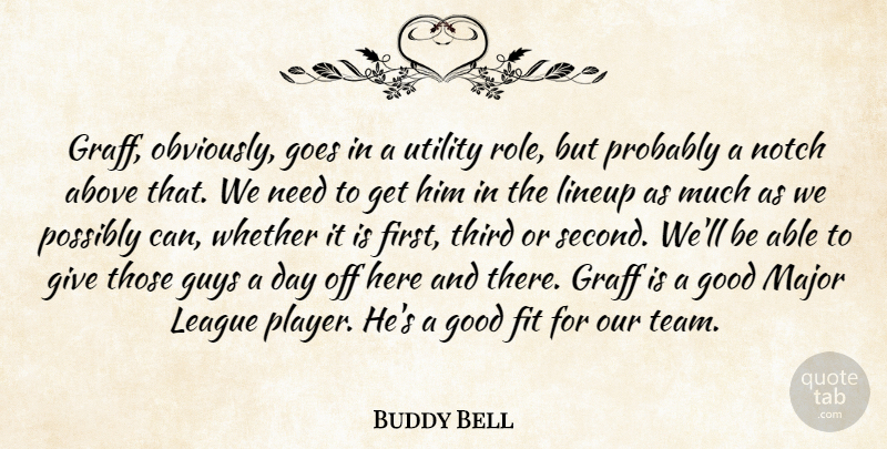 Buddy Bell Quote About Above, Fit, Goes, Good, Guys: Graff Obviously Goes In A...