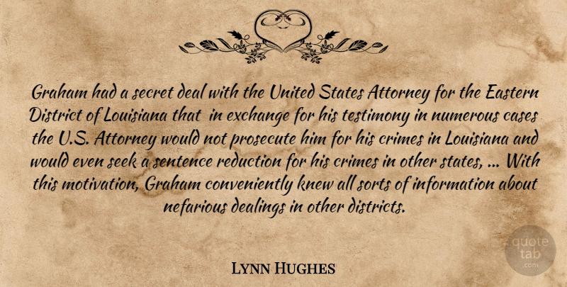 Lynn Hughes Quote About Attorney, Cases, Crime And Criminals, Crimes, Deal: Graham Had A Secret Deal...