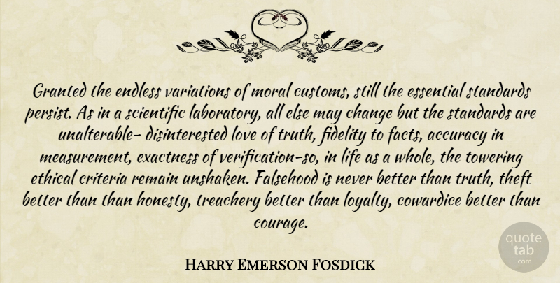 Harry Emerson Fosdick Quote About Loyalty, Honesty, Essentials: Granted The Endless Variations Of...