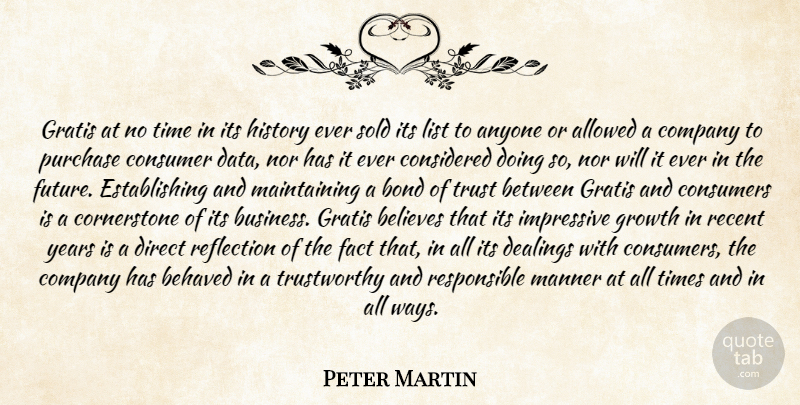 Peter Martin Quote About Allowed, Anyone, Behaved, Believes, Bond: Gratis At No Time In...
