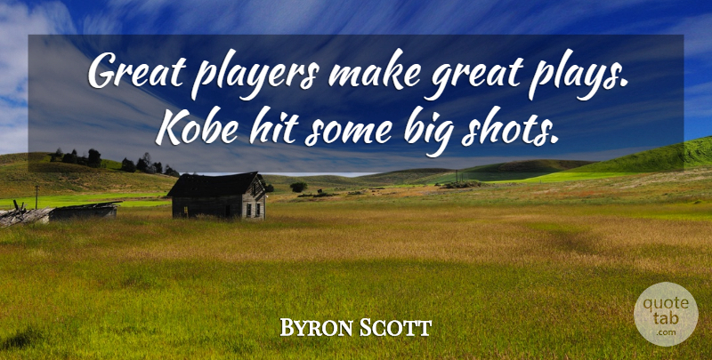 Byron Scott Quote About Great, Hit, Kobe, Players: Great Players Make Great Plays...